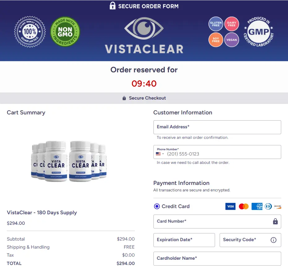 Vista Clear checkout page